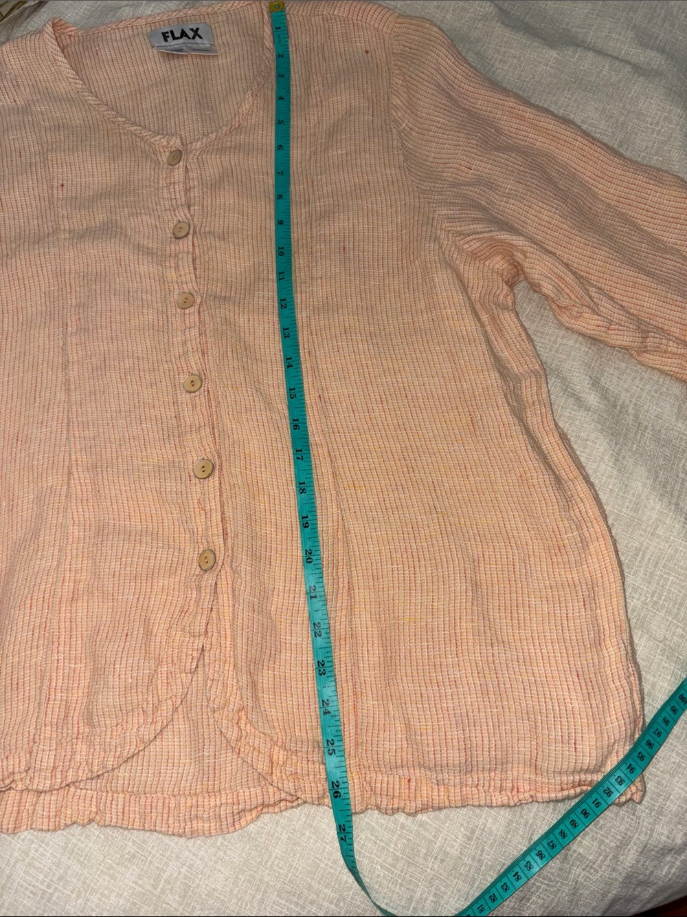 Flax Linen Orange Cardigan Tunic Button Front Top Womens Large L - Picture 5 of 5